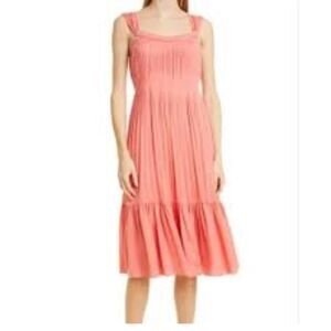 Kobi Halperin Sasha Coral Pink Grecian Style Pleated Tiered Midi Tank Dress M